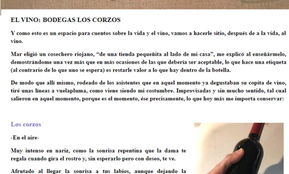 Luis Astolfi del Blog La Vida es cuento ha escrito sobre uno de nuestros vinos Los corzos os recomiendo... 