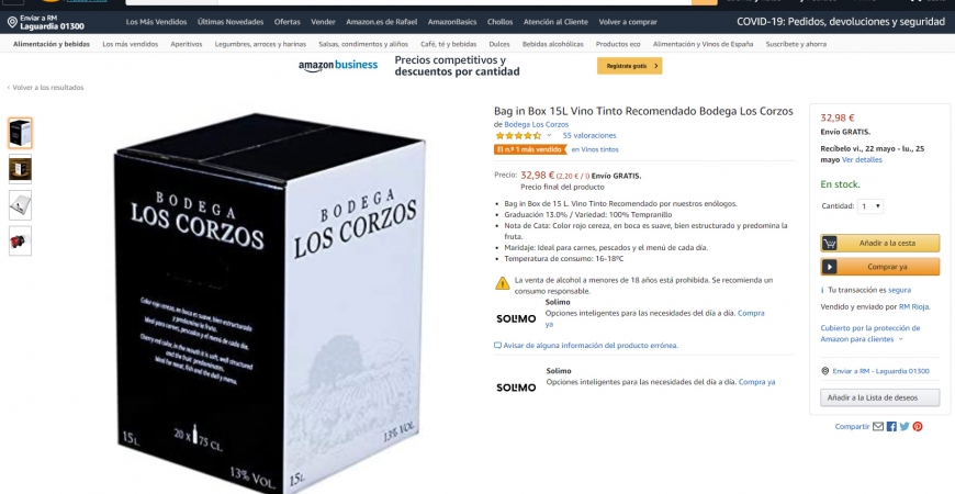 Nº 1 de ventas en Amazon con nuestro Bag in Box de 15L Vino Tinto Recomendado